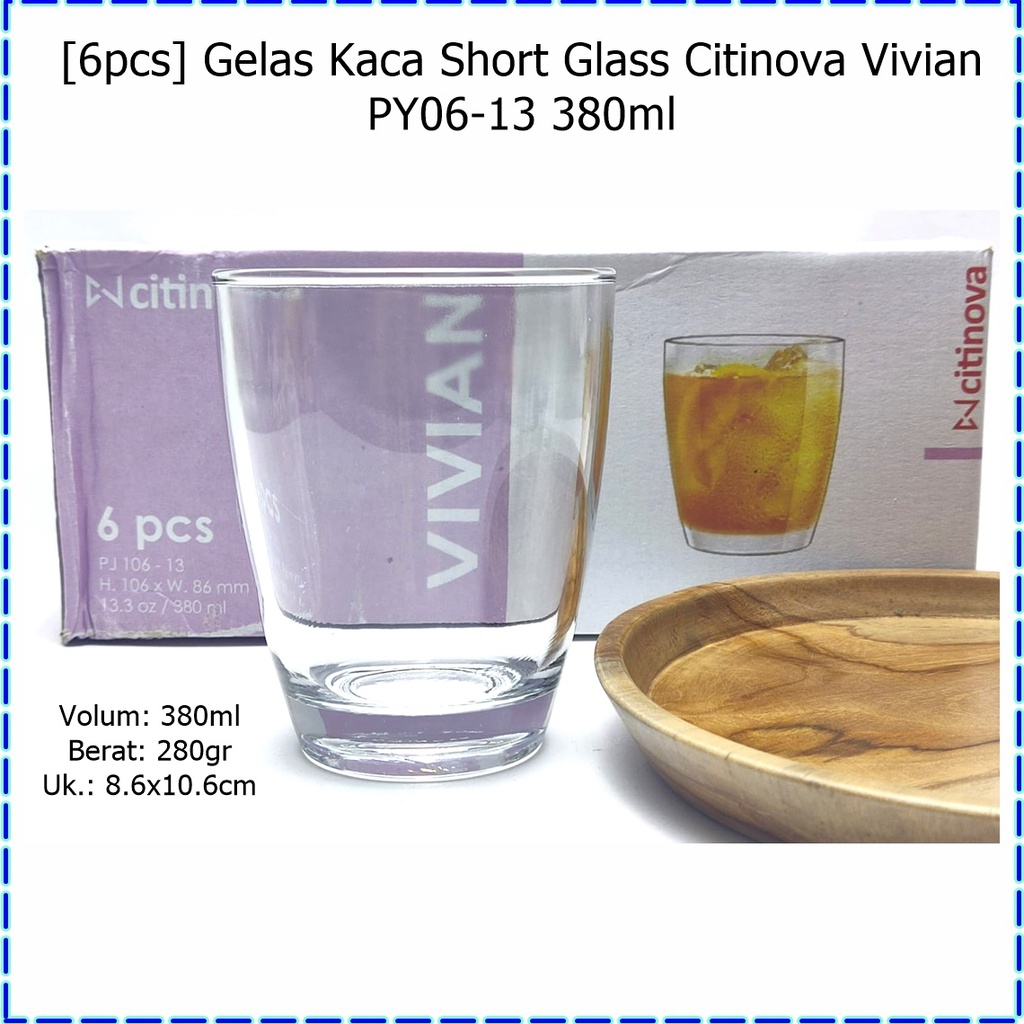 [6pcs] Gelas Kaca Lowball/Gelas Cocktail Citinova Vivian PJ106-13 380ml