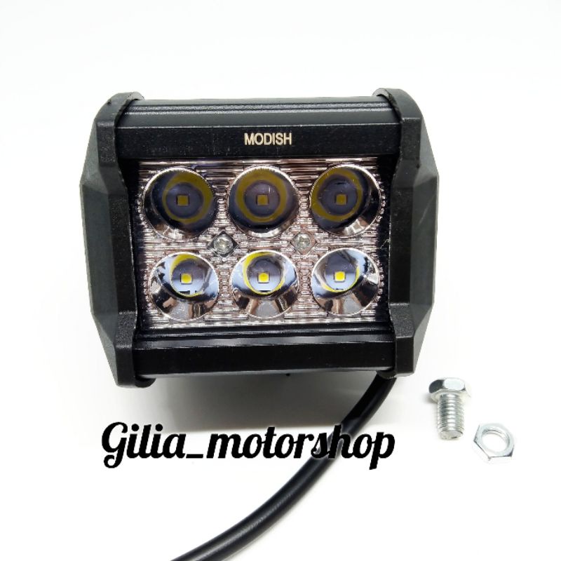 Lampu tembak motor  Led 6 Mata Kotak Mini/Besar 6 mata LED 18 Watt lampu sorot mini/Besar 6 mata