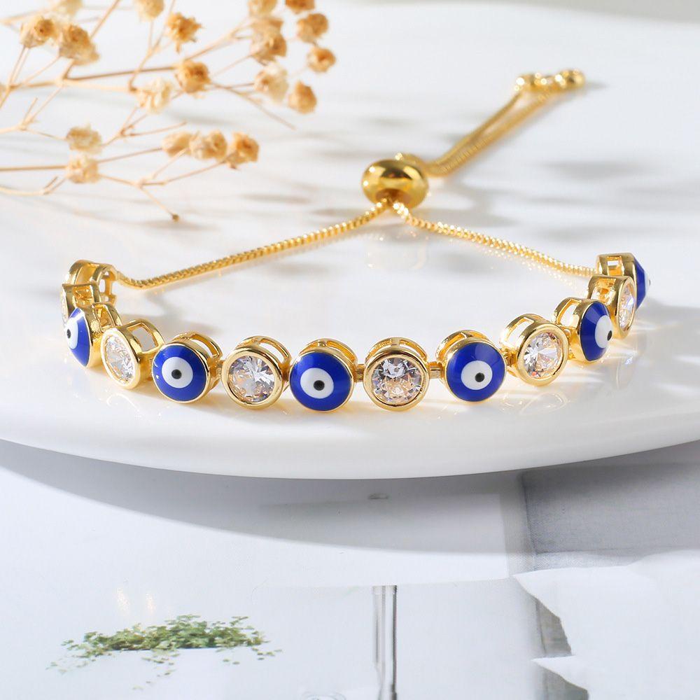 Solighter Evil Eye Gelang Charm Drip Perhiasan Adjustable Cuff Bangles