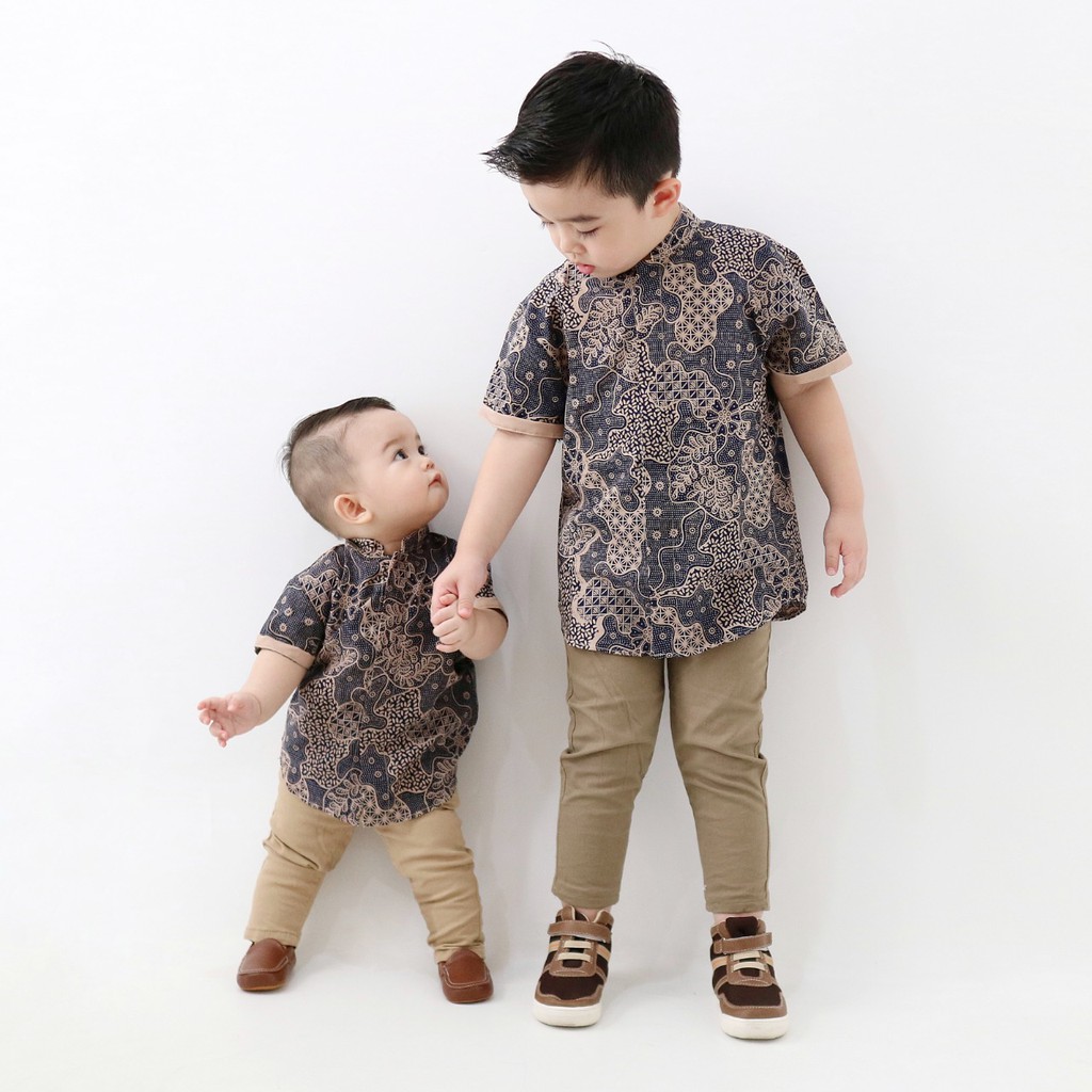 Open Preorder Kemeja Batik Couple Anak &amp; Ayah Panjang / Pendek, Navy LM1012