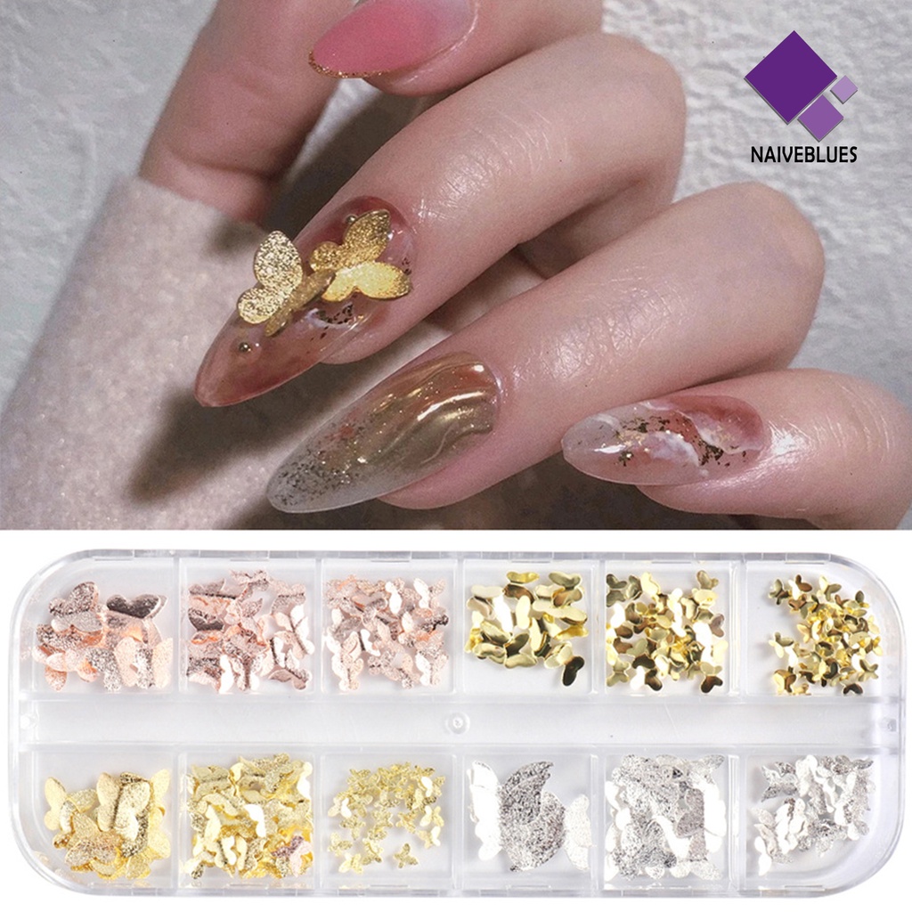 Naiveblue 1 Kotak Ornamen Kupu-Kupu 3D Bahan Metal Anti Karat Untuk Aksesoris Nail Art / Hadiah Ulang Tahun