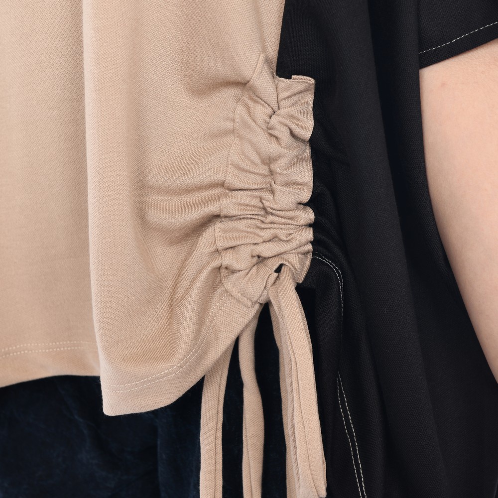 Yoenik Apparel Oversize Two Tone Colour Khaki - Black M13960 R43S4 - Atasan Wanita Blouse Oversize Baju Two Tone-5