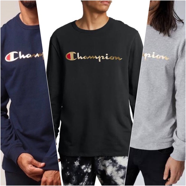 champion heritage long sleeve tee with gold script