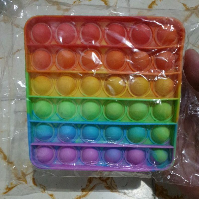 POPIT RAINBOW Square Round Octagon | Pop It Kotak Bulat Segi Delapan Fidget Mainan-Square Rainbow