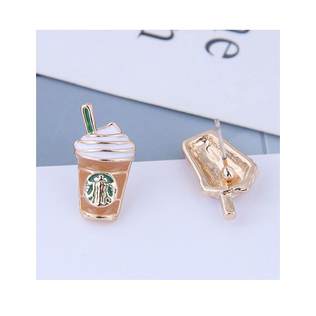 LRC Anting Tusuk Fashion Brown Tea Cup Ear Studs A60195