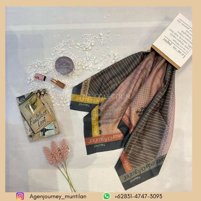 NEW HIJAB SEGIEMPAT MOTIF TERLARIS JOURNEY ORI LILA BROWN