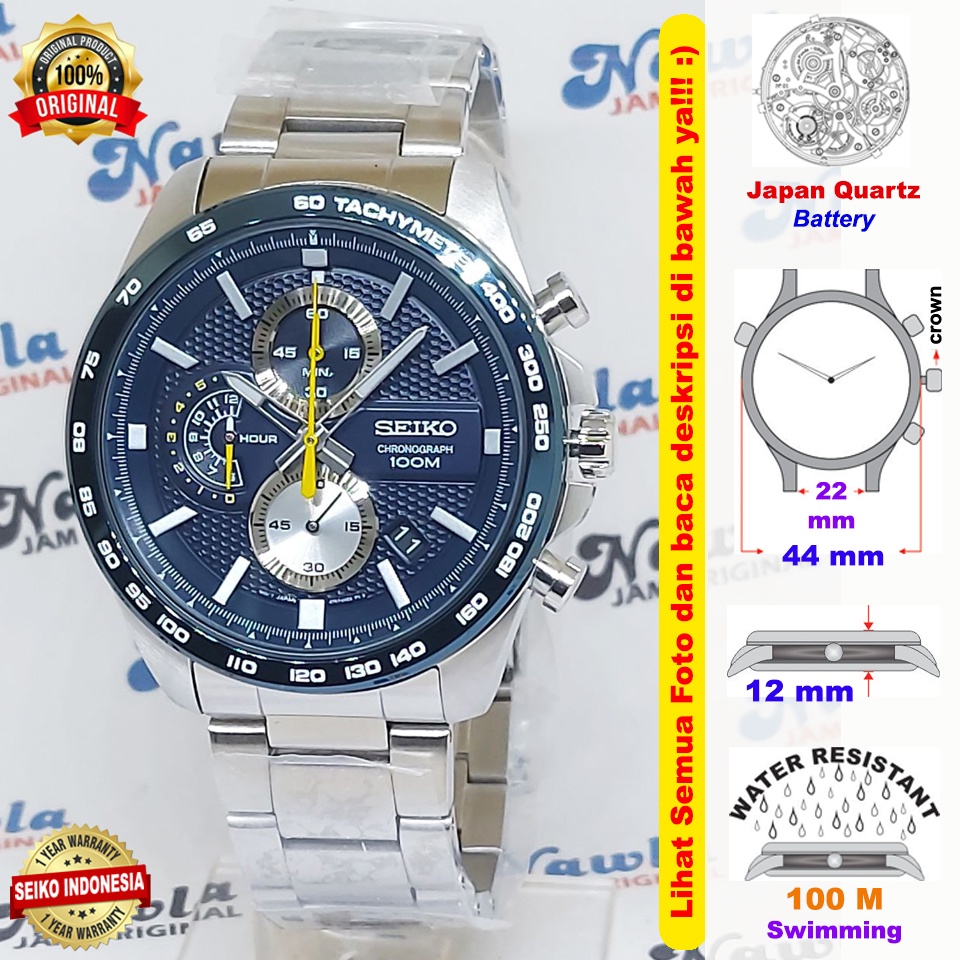 Seiko Quartz SBB259P1 Chronograph Blue Dial - Jam Tangan Pria SSB259