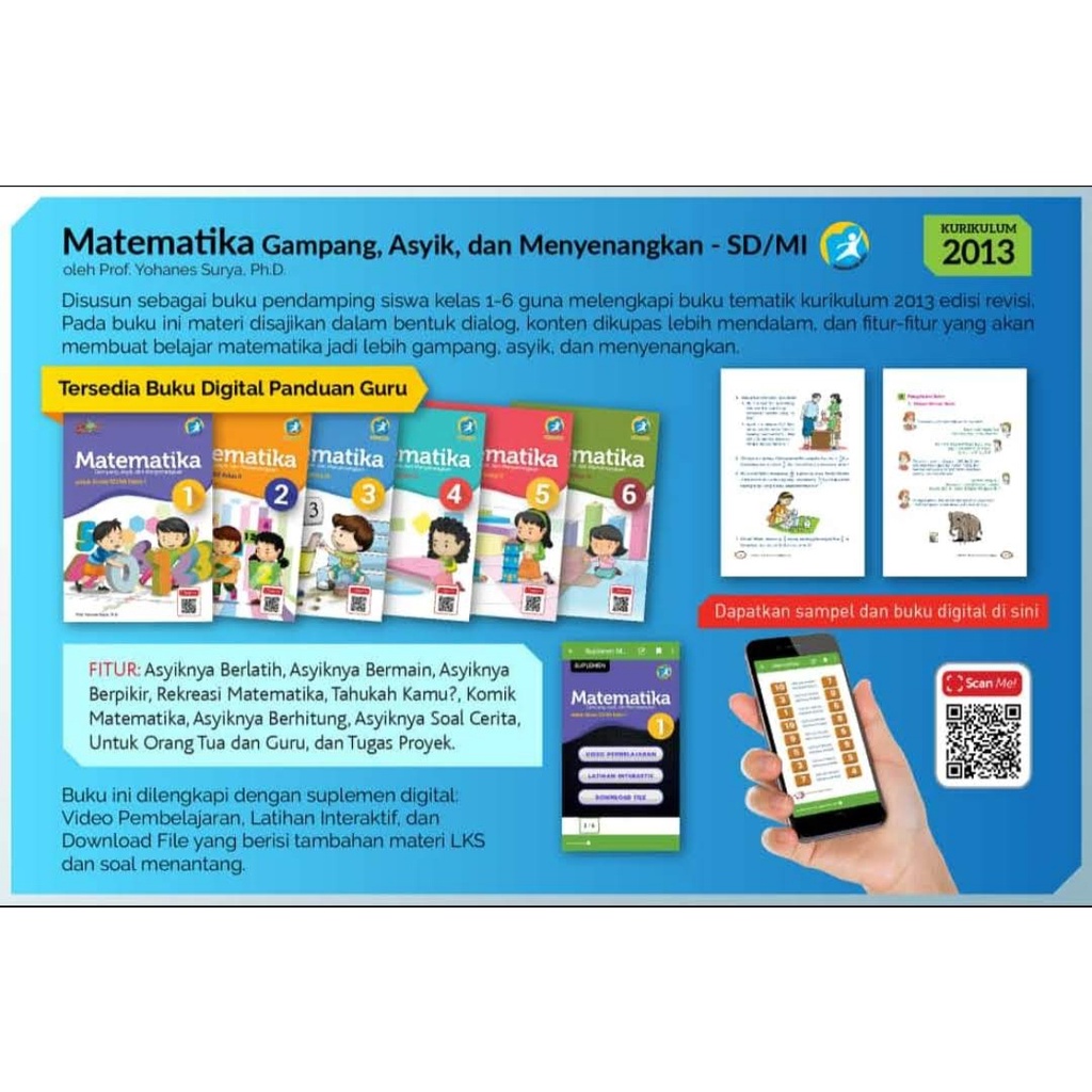PAKET Buku Matematika GASING SD Kelas 1 Kelas 2 Kelas 3  Kurikulum 2013 k13 Karangan Prof. Yohanes Surya Ph.D
