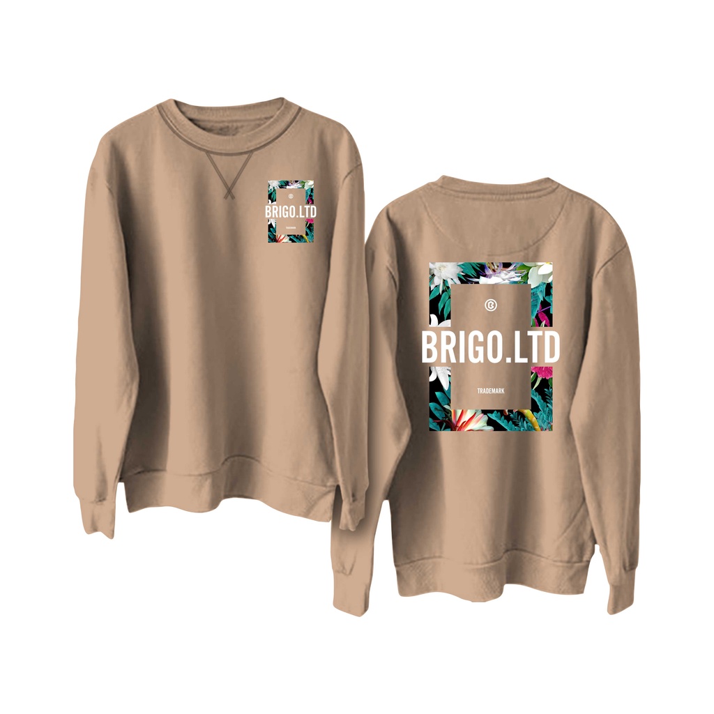 BRIGO Basic Sweatshirt  flower II Sweater Crewneck BRIGO flower Sablon DTF Fleece Cotton M-XXL (Pria &amp; Wanita) Free stiker&amp;Gantungan Kunci