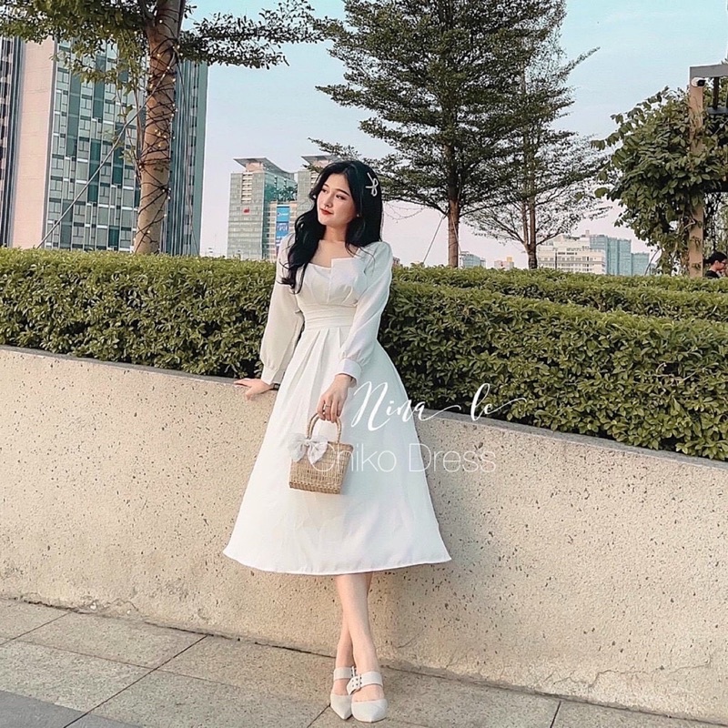 D1331 CHIKO KOREAN STYLE VINTAGE MIDI DRESS POLOS LENGAN PANJANG HIJAB