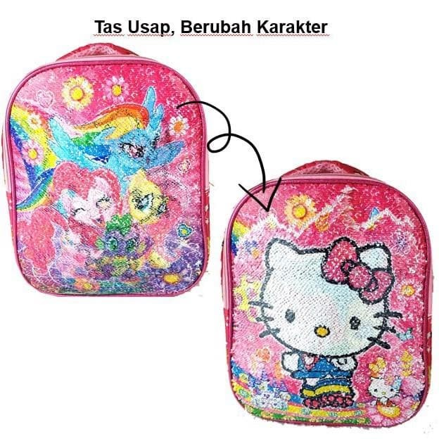 Tas ransel anak perempuan sekolah SD usap manik 2 warna full printing Anak Kekinian / Tas Fashion Anak / Tas Ransel Usap