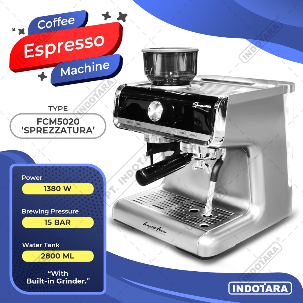 Mesin Kopi Espresso dengan Grinder Kopi Ferratti Ferro FCM5020 SPREZZATURA