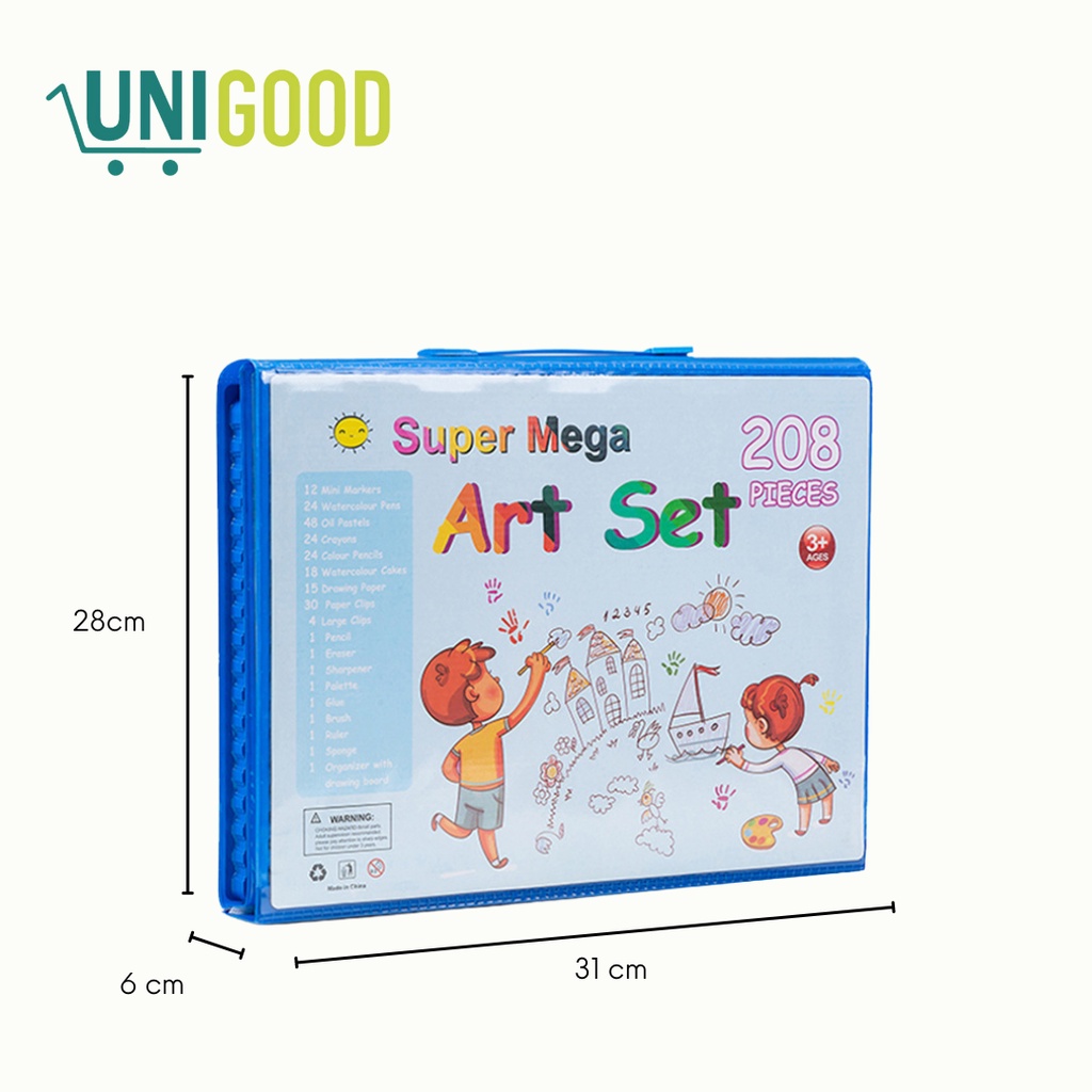 UNIGOOD - Set Crayon 208 Pcs Alat Gambar Mewarnai Anak Pensil Warna Lengkap