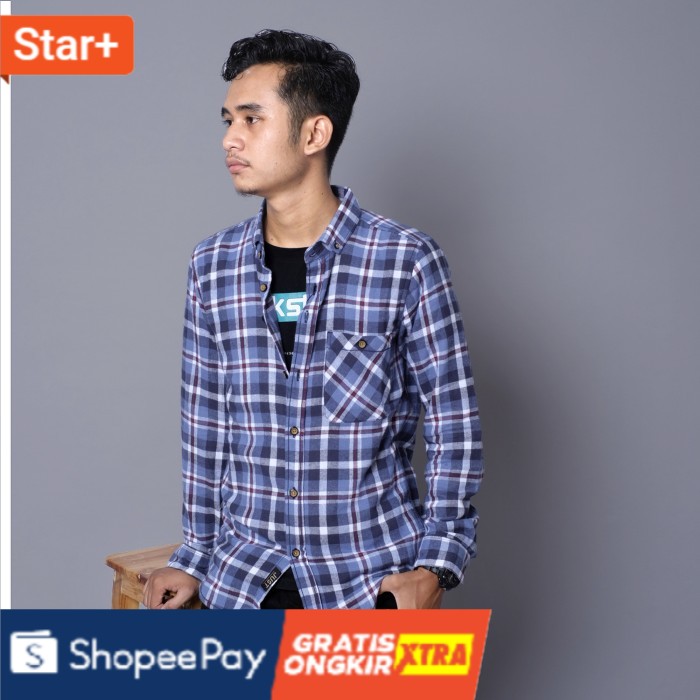 M FLANEL PRIA LEVIS BLUE  Laku Fashion