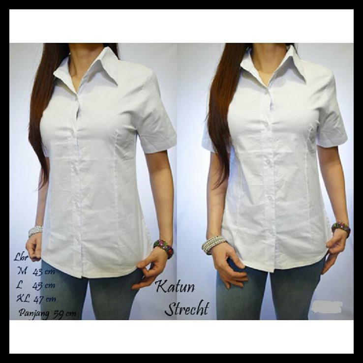 KEMEJA WANITA PUTIH POLOS LENGAN PENDEK - PUTIH, S