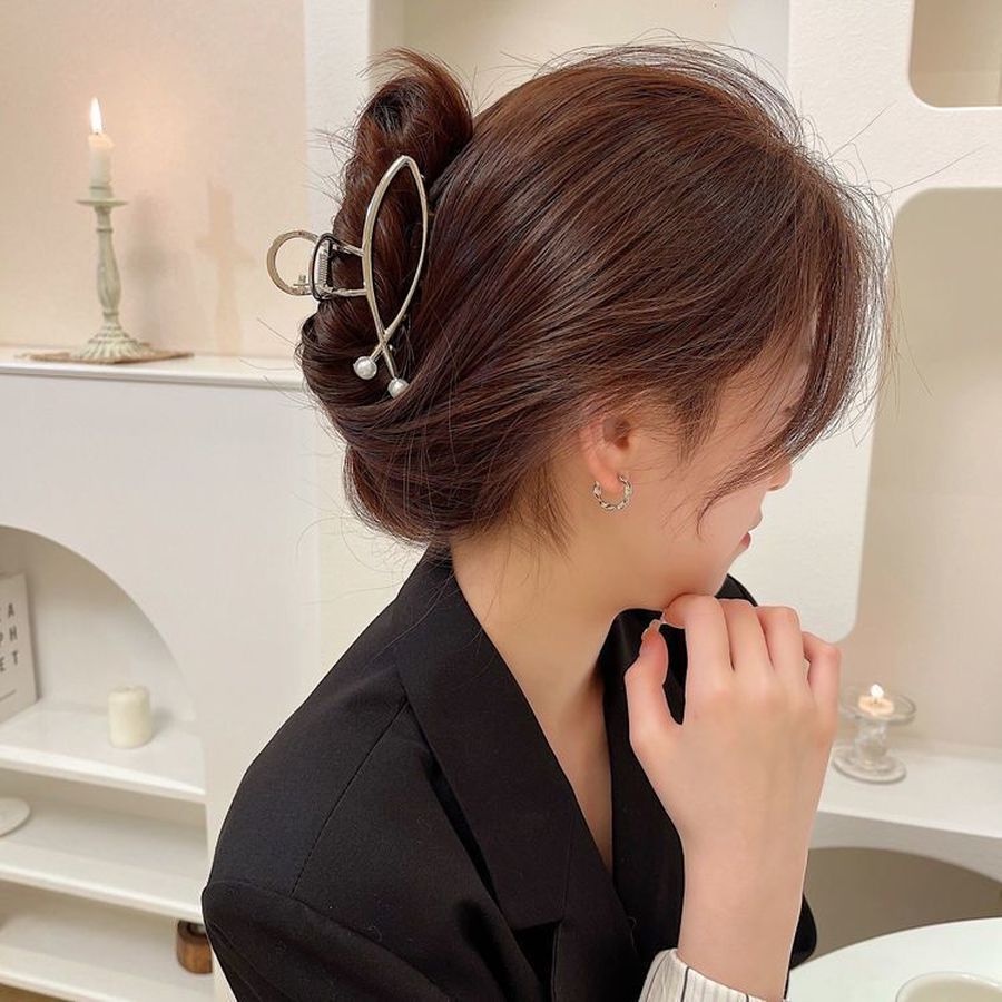 Jepit Rambut Ponytail Ukuran 10.5cm Bahan Alloy Metal Aksen Mutiara Gaya Korea Untuk Wanita