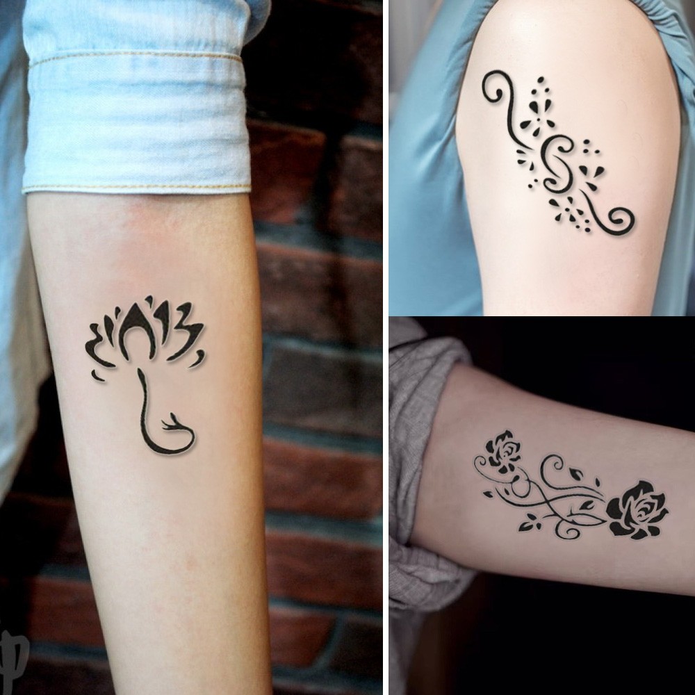 108 X Perekat Tato Stensil Template Set Untuk DIY Semi Permanen