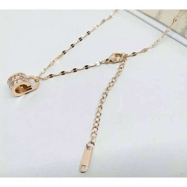 GG Kalung Titanium Double Ring D Rose Gold # KL - 195