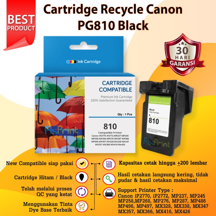 Tinta Cartridge Canon PG810 810 PG-810 Printer iP2770 MP268 MP276 MP287 MP486 MP496 MP497 MX328