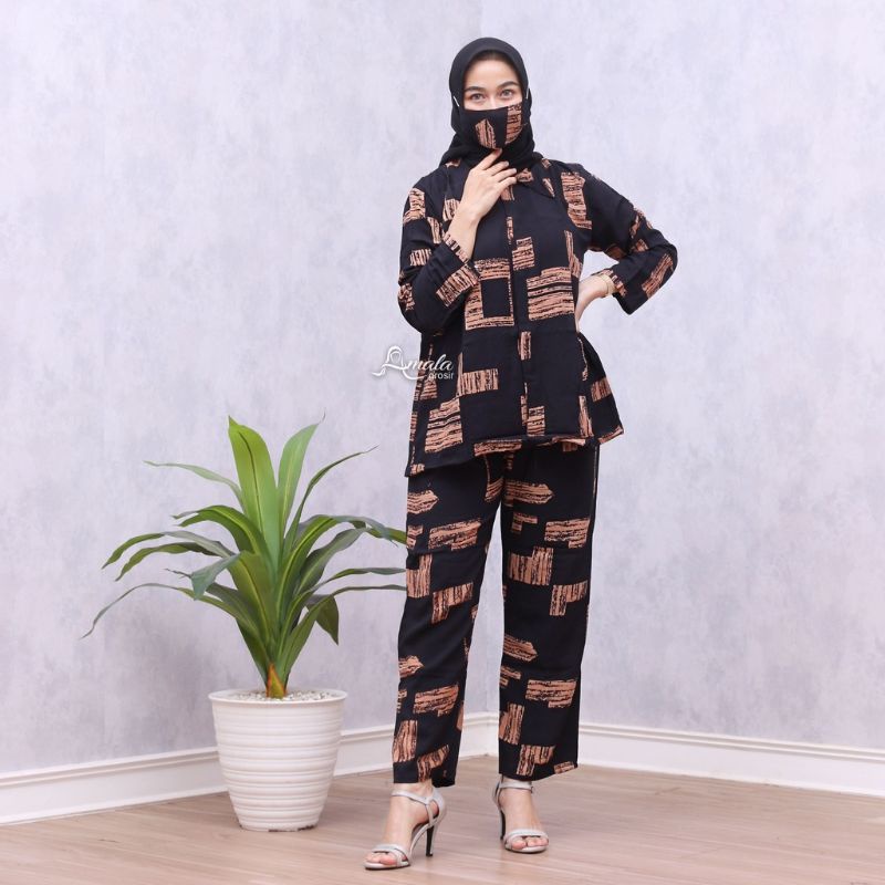 BISA COD SETCEL JUMBO KAYU ONE SET BIG SIZE LD 125 cm/ Pajamas / Setelan Wanita jumbo Katun Rayon Premium-Hitam