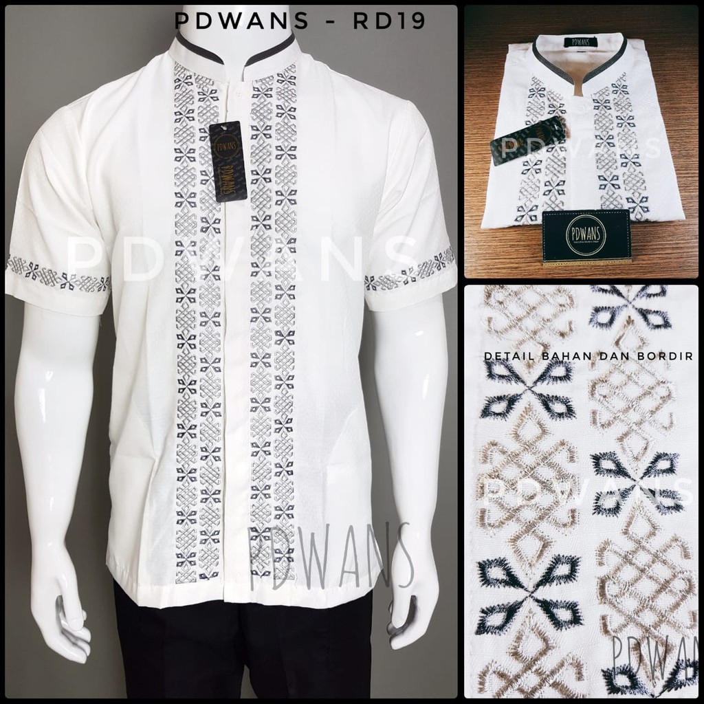 BAJU KOKO Muslim Lengan Pendek Putih Bordir PDWANS - RD19