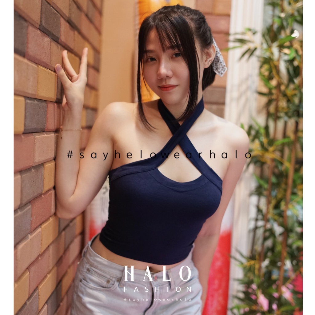 [HaloFashion] Ruby Sexy Crop Top Halter Tank Top Halter Top Basic Top Korean Fashion