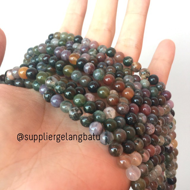 bahan indian agate 6mm natural bloodstone akik aksesoris gelang kalung aksesoris cewek cowok korea