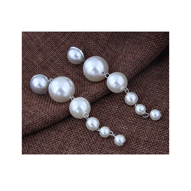 LRC Anting Tusuk Fashion Silver Metal Size Artificial pearl Stud Earrings A59727