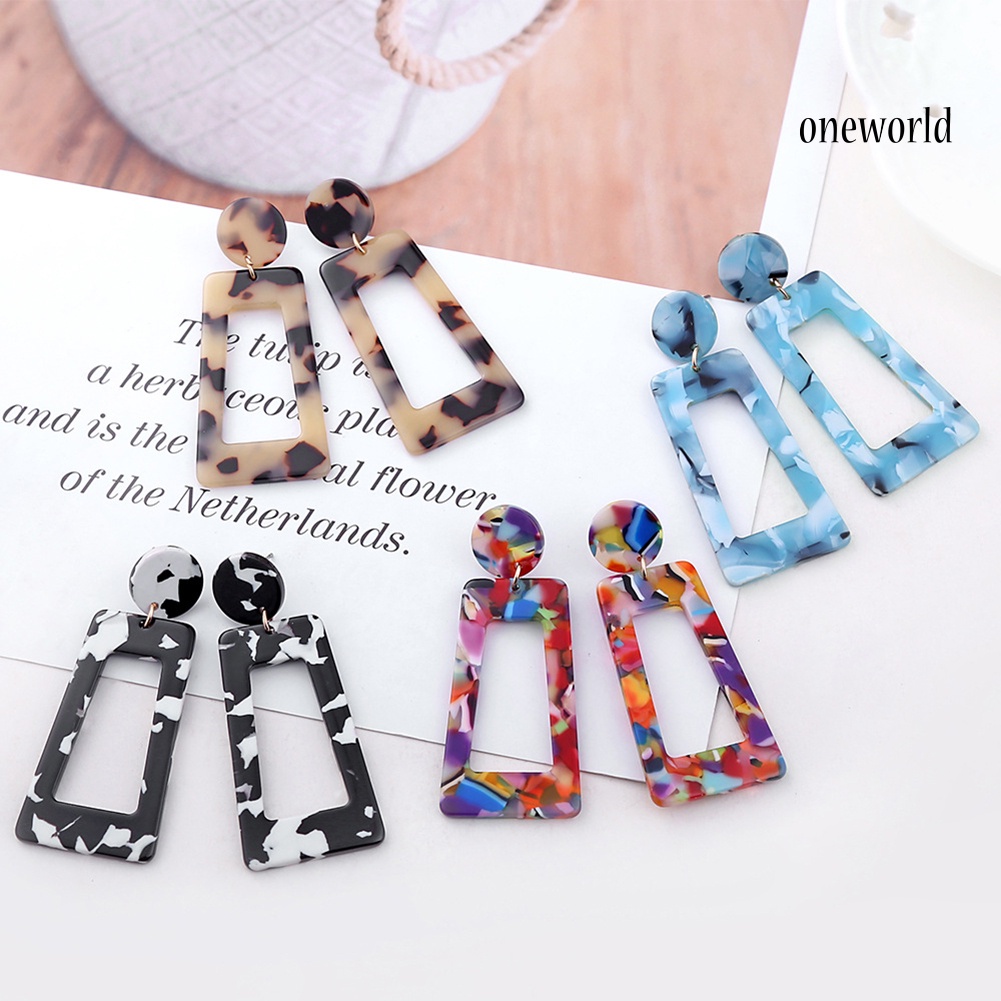 OW@ Fashion Hollow Rectangle Statement Women Geometric Stud Earrings Jewelry Gift