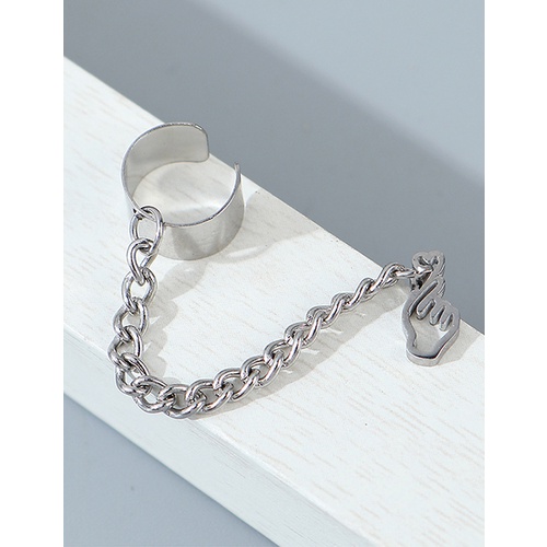 LRC Anting Jepit &amp; Tusuk Fashion Silver Gesture Hollow Chain Single Ear Buckle Y64637