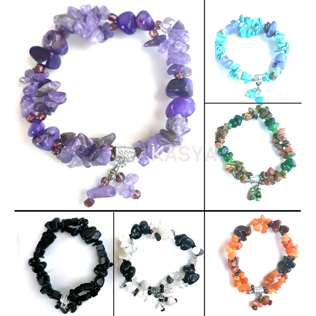 Gelang batu kerikil juntai kecubung ungu pirus onyx Gelang batu kerikil juntai kecubung ungu pirus onyx