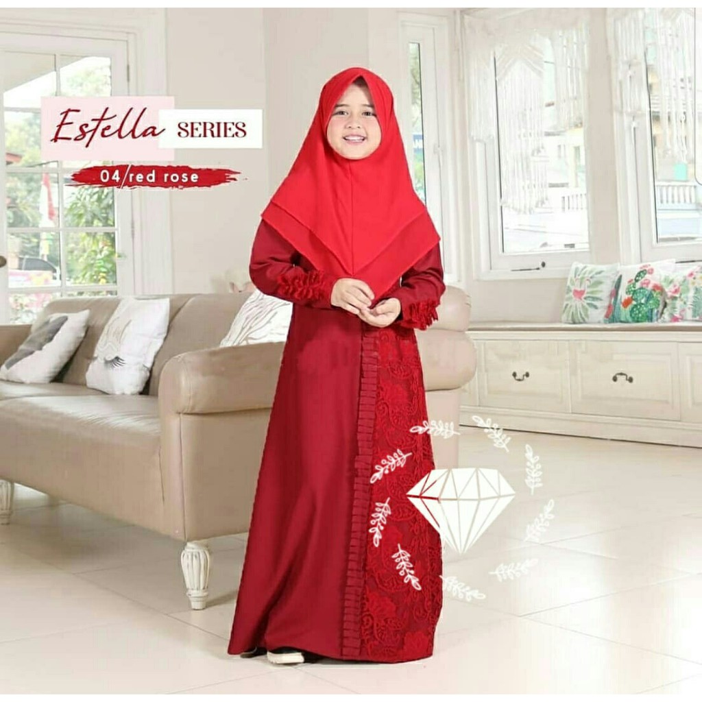 Dress Aseta + Bergo - Dress Muslim Anak - Gamis Brukat Anak Perempuan - Baju Muslim Anak Terbaru