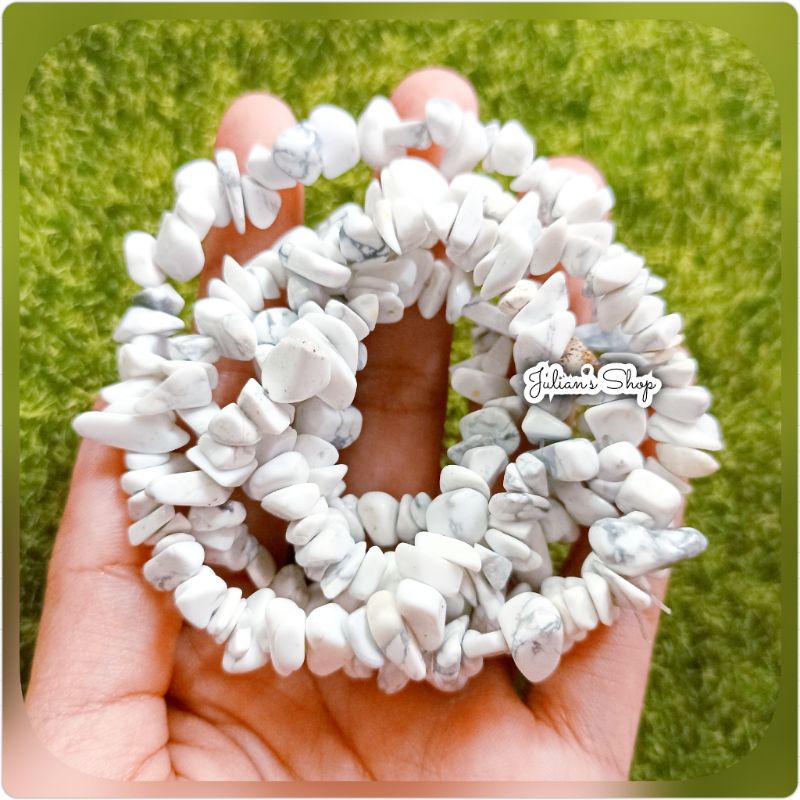 Manik Kerikil Batu Alam Natural Pirus Phyrus Putih White Howlite Batu Pecah Bahan DIY Craft Kerajina