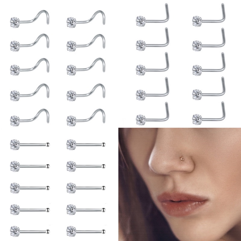 Anting hidung permata kecil diamon dan sedang stainless steel asli anti gatal dan anti luntur