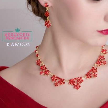 [READY STOCK] ANTING PENGANTIN AKSESORIS KALUNG NECKLACE WEDDING MERAH KAM003