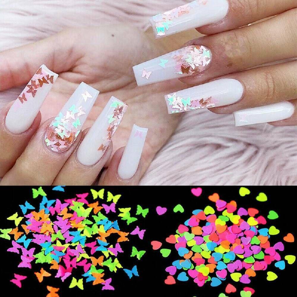 Top Fluorescence Nail Sequin 3D Neon Manicure Alat Nail Art Bentuk Kupu-Kupu