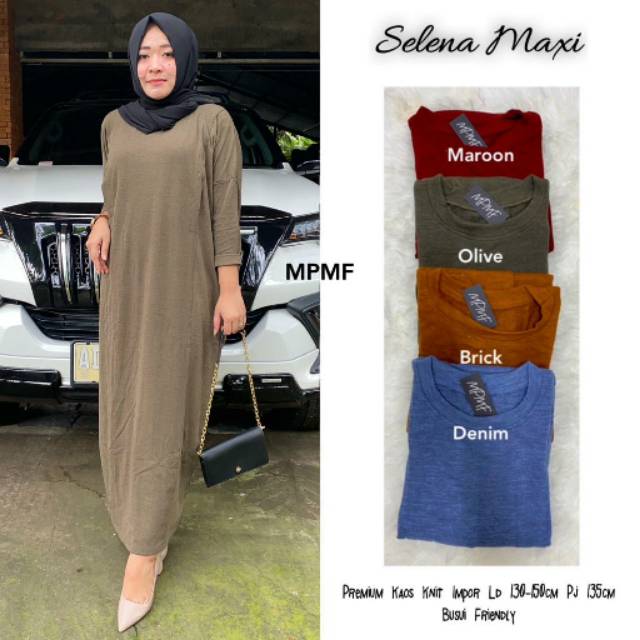 Selena maxy dress gamis polos bahan kaos