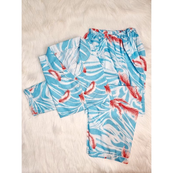 Baju Tidur Piyama Wanita Cewek Pajamas Katun Motif PP-PP FTHRS BLUE