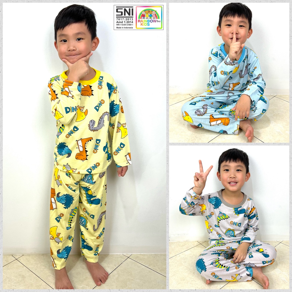 RAINBOW - SETELAN PIYAMA ANAK PP RIB UNISEX 1-9 TAHUN DINO