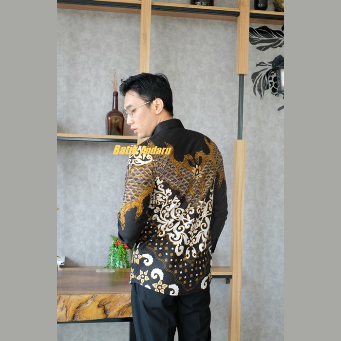 Kemeja Batik Pria Slim Fit Lengan Panjang Modern Heem Elegant Premium Bahan Katun Solo Halus Warna Hitam