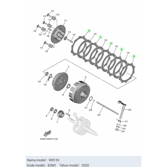 KAMPAS KOPLING WR155 WR 155 ASLI ORI YAMAHA B3M E6321 00 (3 PCS) &amp; B3M E6331 00 (2 PCS)