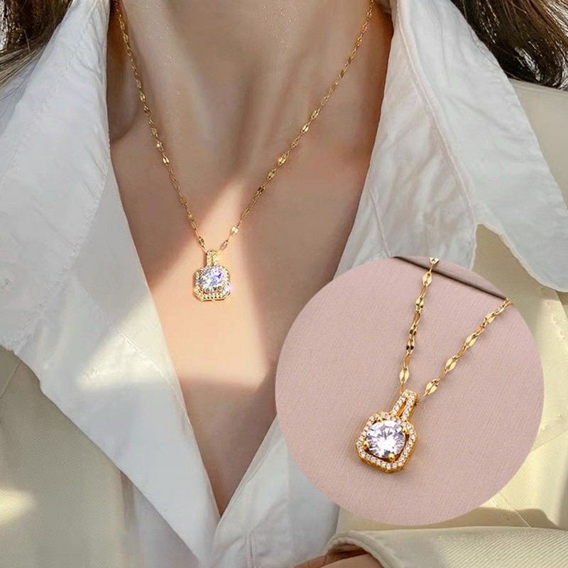 Kalung Titanium Permata  Anti Karat &amp; Alergi Fashion Korea Elegant AK014