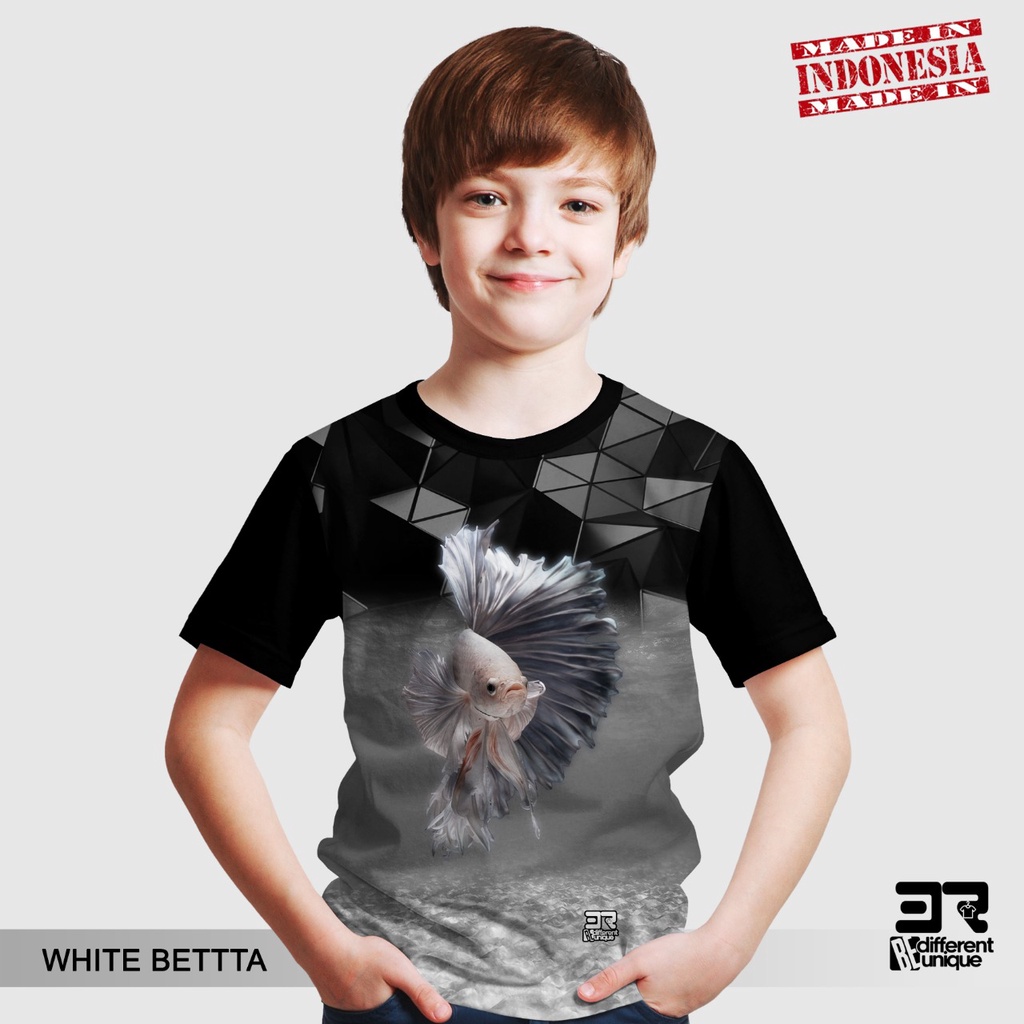 [ COD / BAYAR DI TEMPAT ] KAOS DISTRO PRINTING ANAK ANAK GAMBAR HEWAN IKAN HIAS CUPANG BETTA FISH WH