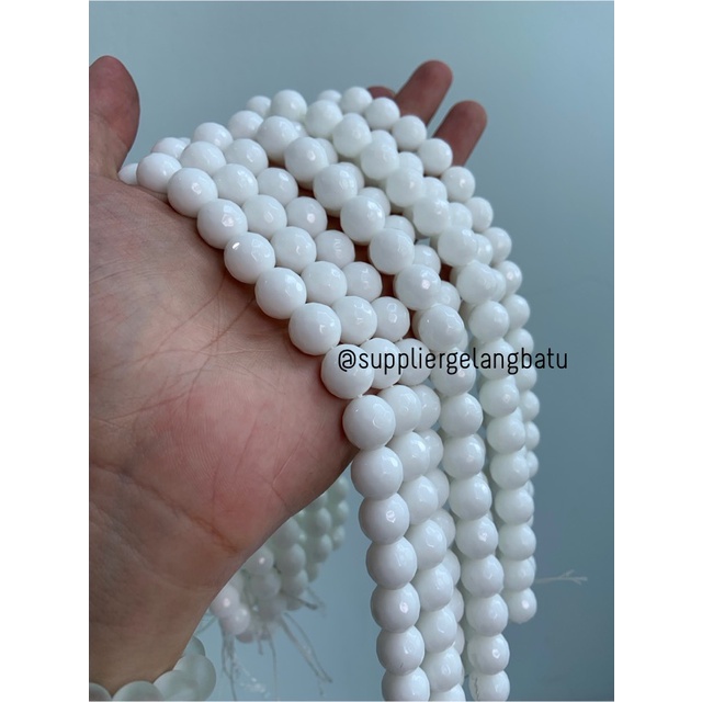 batu beads CUTTING 12mm WHITE ONYX PUTIH faceted obsidian aksesoris