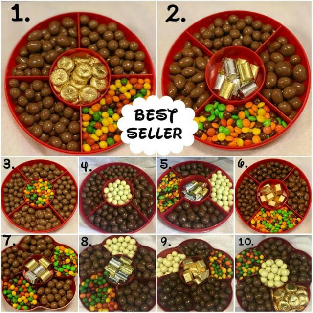 

Parsel Coklat Delfi mix Scandia dan Silverqueen Toples merah bundar dan toples bunga