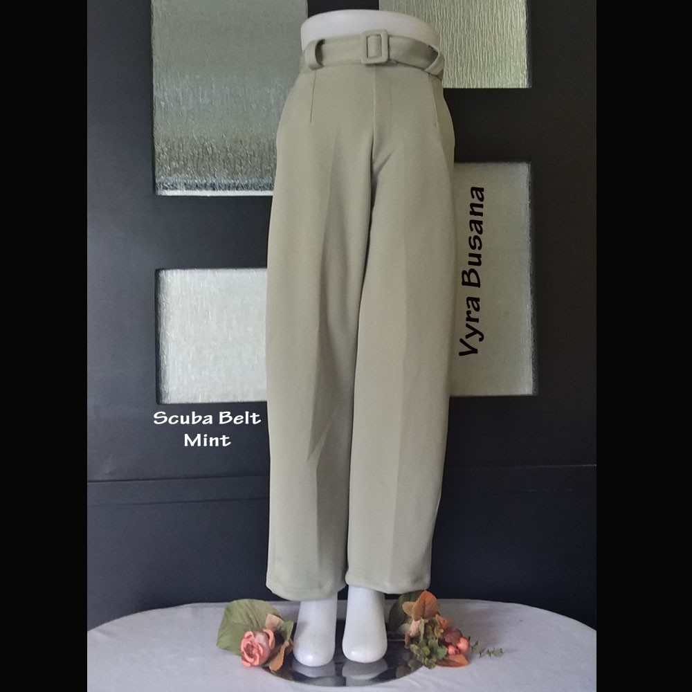 Scuba Belt Celana Panjang Wanita Jumbo Polos Putih / Celana Panjang Jumbo Hitam Wanita