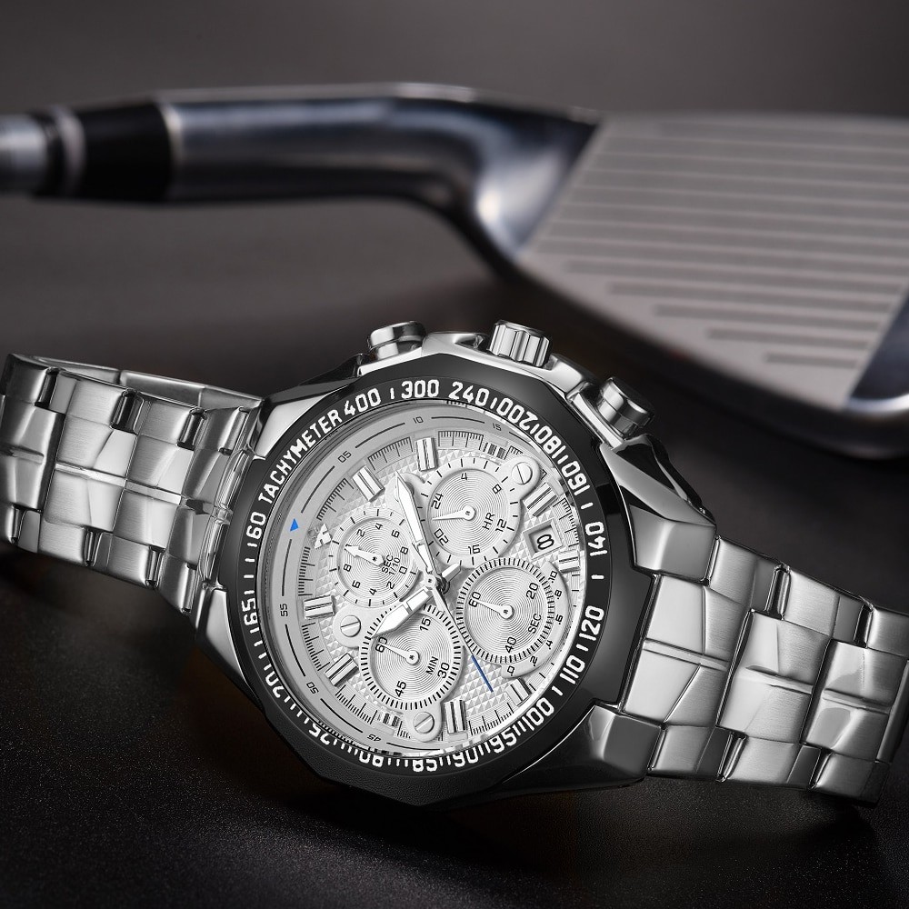 WWOOR Pria 8868 Silver White - Jam Tangan Kasual Krono Militer Sport Army Anti Air Ori