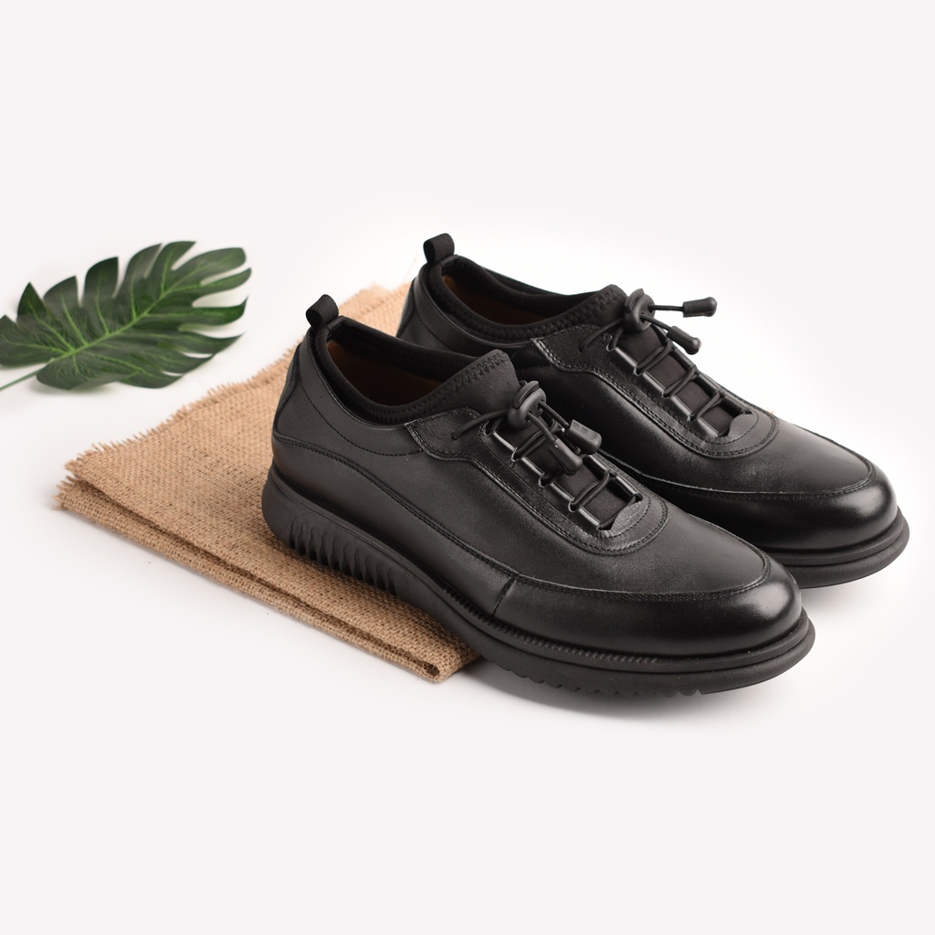 ORCA LEATHER BLACK ORIGINAL x VOLVE PROJECT Sepatu Kulit Sapi Asli Full Hitam Pria Semi Formal Pantofel Kerja Kantor Dinas Resmi Guru PNS Kantoran Pesta Undangan Kondangan Wedding Wisuda Oxford Genuine Leather Footwear Big Size Jumbo Ukuran Besar 44 Keren