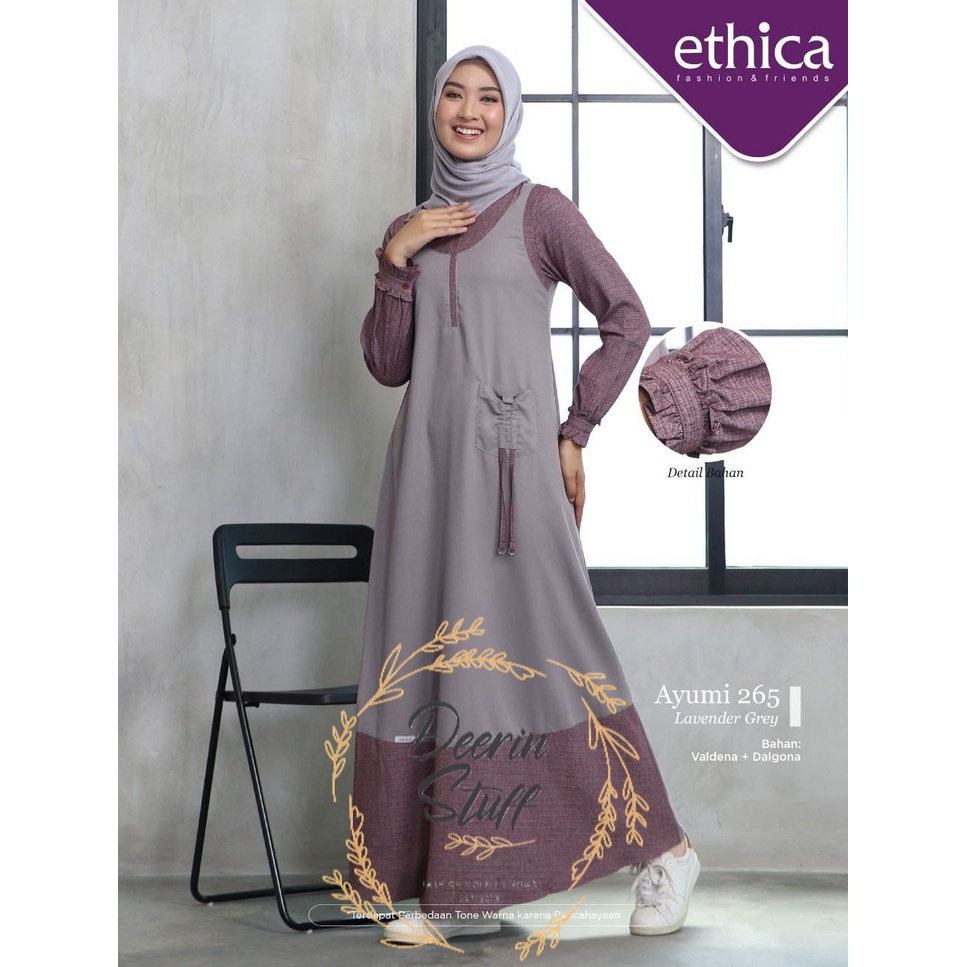 GAMIS ETHICA AYUMI 265 NAVY LAVENDER GREY ORIGINAL TERBARU