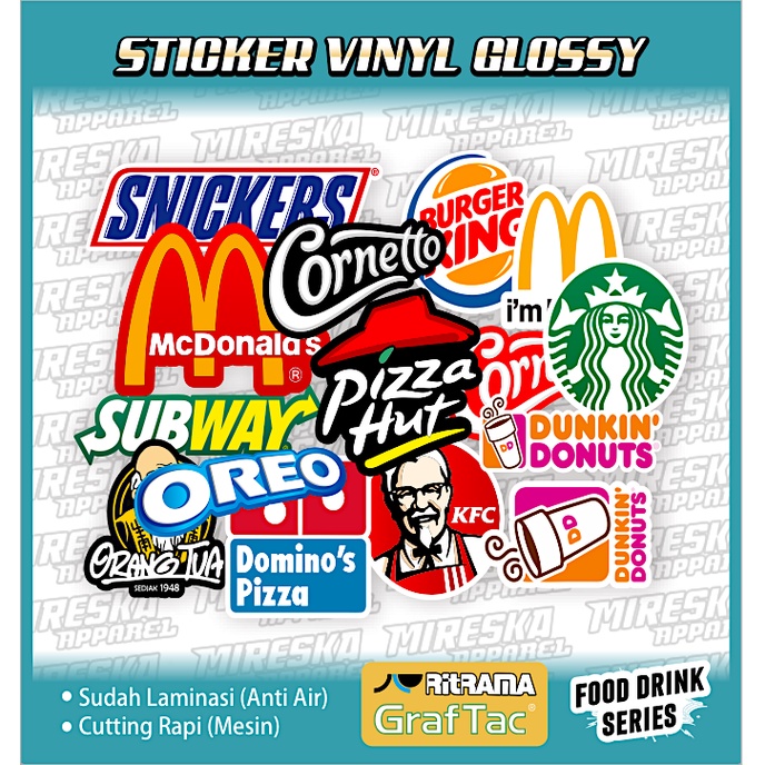 Terbaru Stiker Viral Glossy Terlaris FOOD DRINK SERIES | Sticker Viral | Stiker Laptop Helm Macbook 